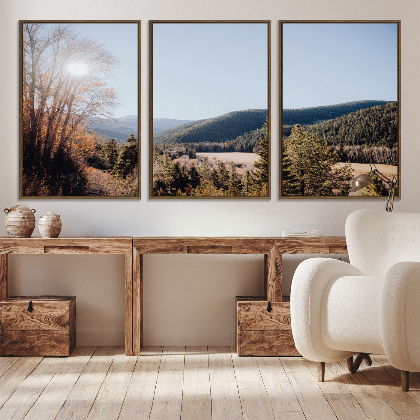 -Rustic Landscape Wall Art Canvas Print – Serene Valley Scene Pine Tree Horizon Nature Artwork for Home Office