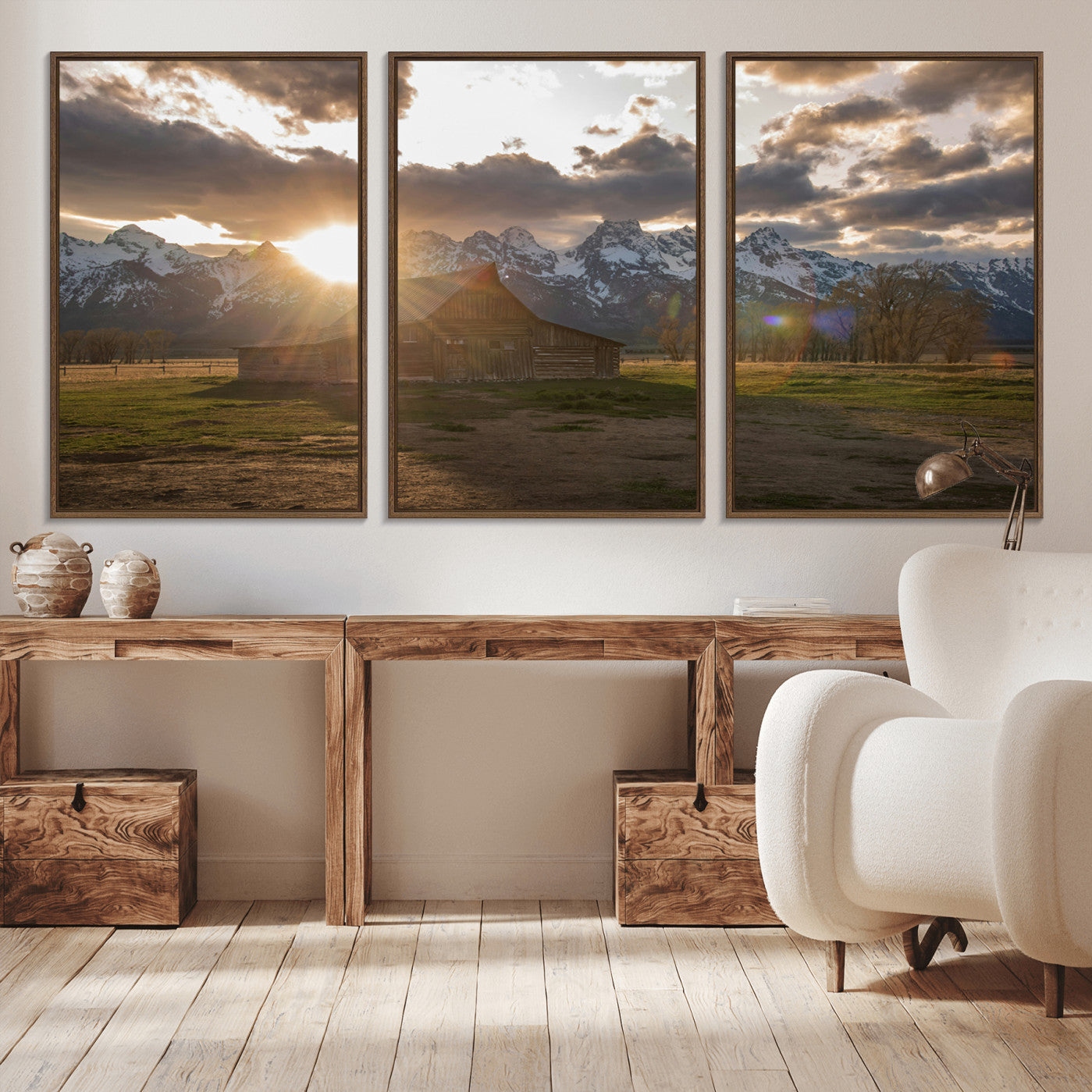 -Snowy Peaks Wall Art Canvas Print – Rustic Mountain Landscape Nature Escape Winter Forest Artwork for Home, Office
