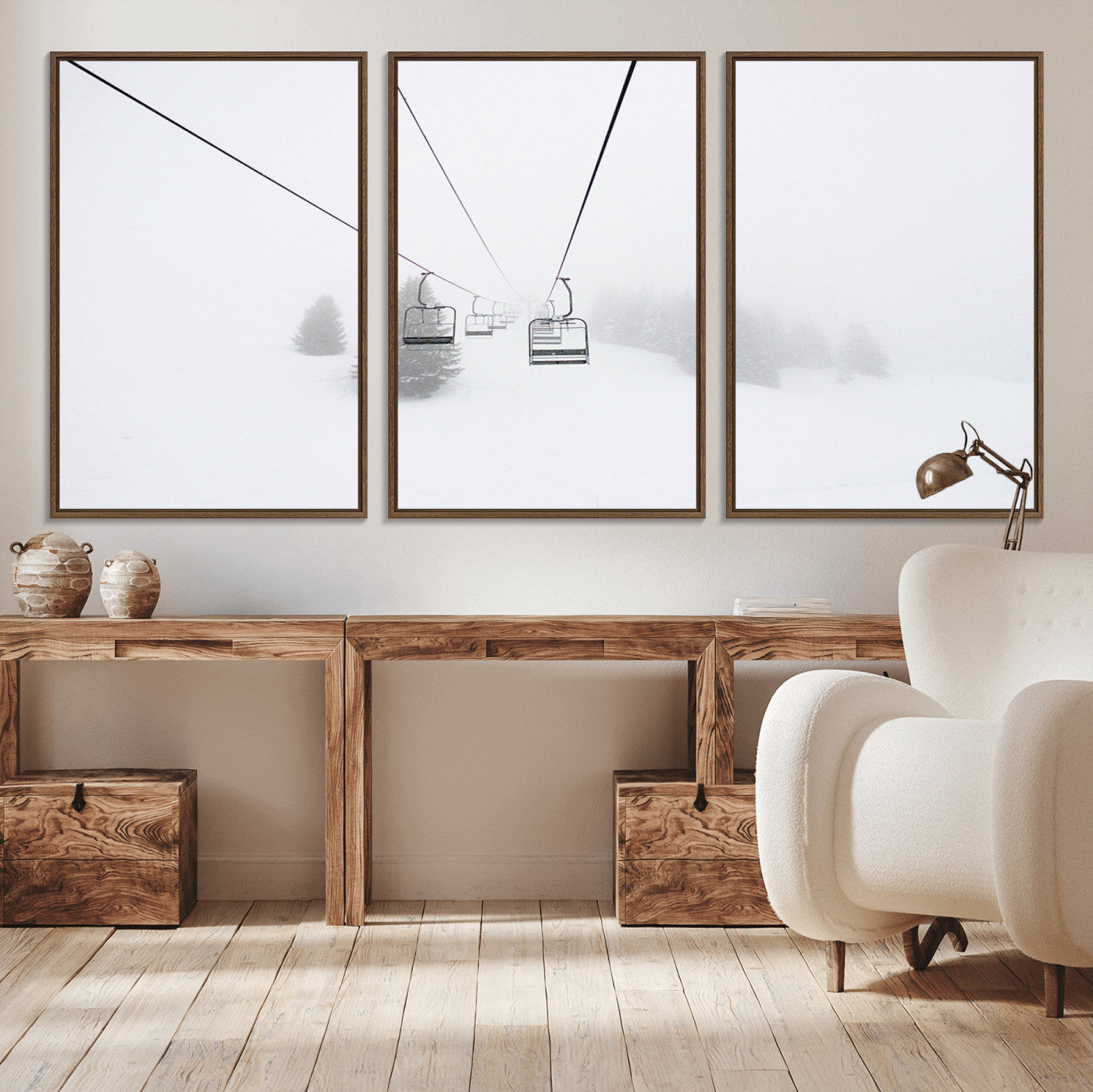 -Ski Lift Wall Art Canvas Print – Snowy Alpine Landscape Nordic Adventure Winter Mountains Artwork for Home, Office