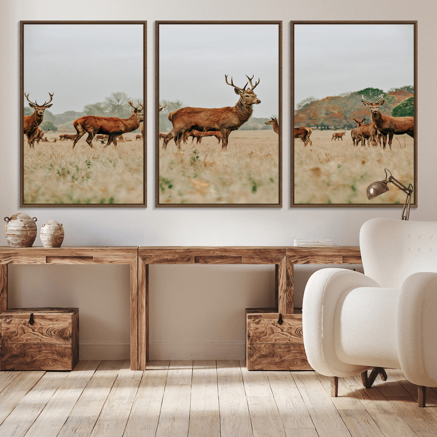 -Rustic Deer Wall Art Canvas Print – Autumn Forest Woodland Wildlife Scenic Nature Artwork for Home, Cabin