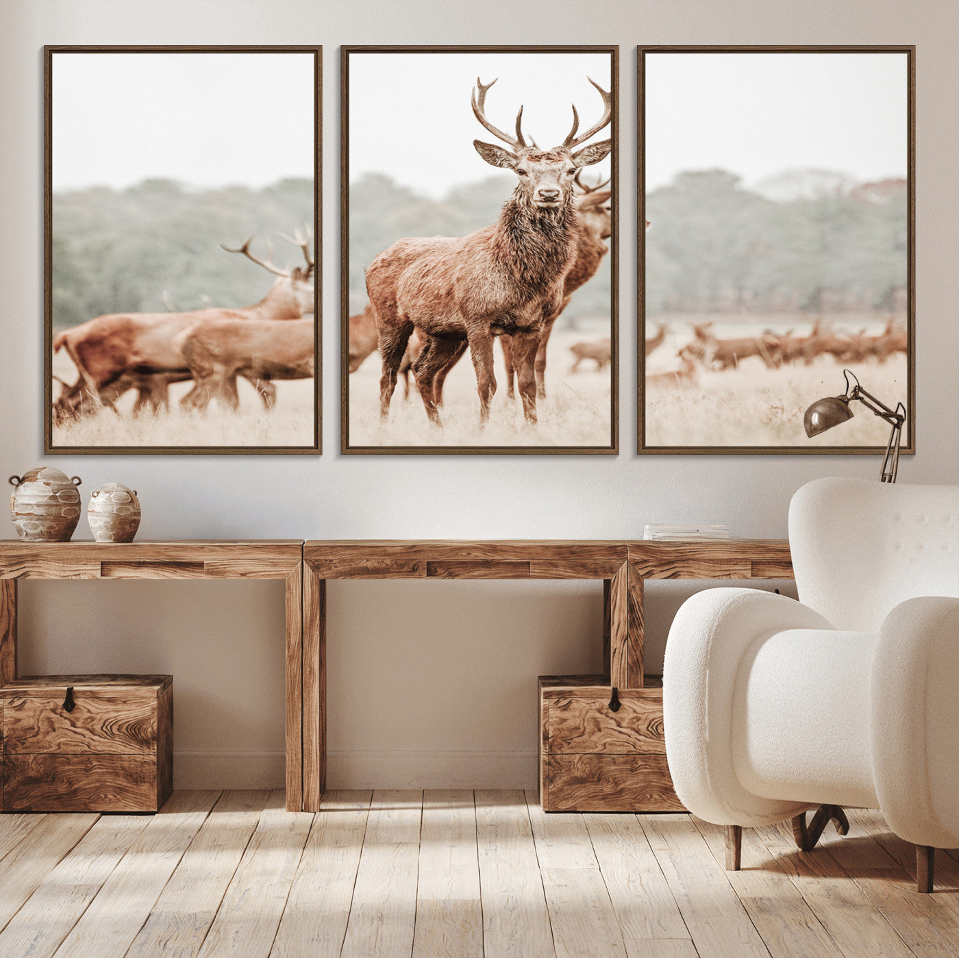 -Rustic Nature Wall Art Canvas Print – Stag Woodland Framed Wildlife Art Picture Print Perfect Lodge Decor