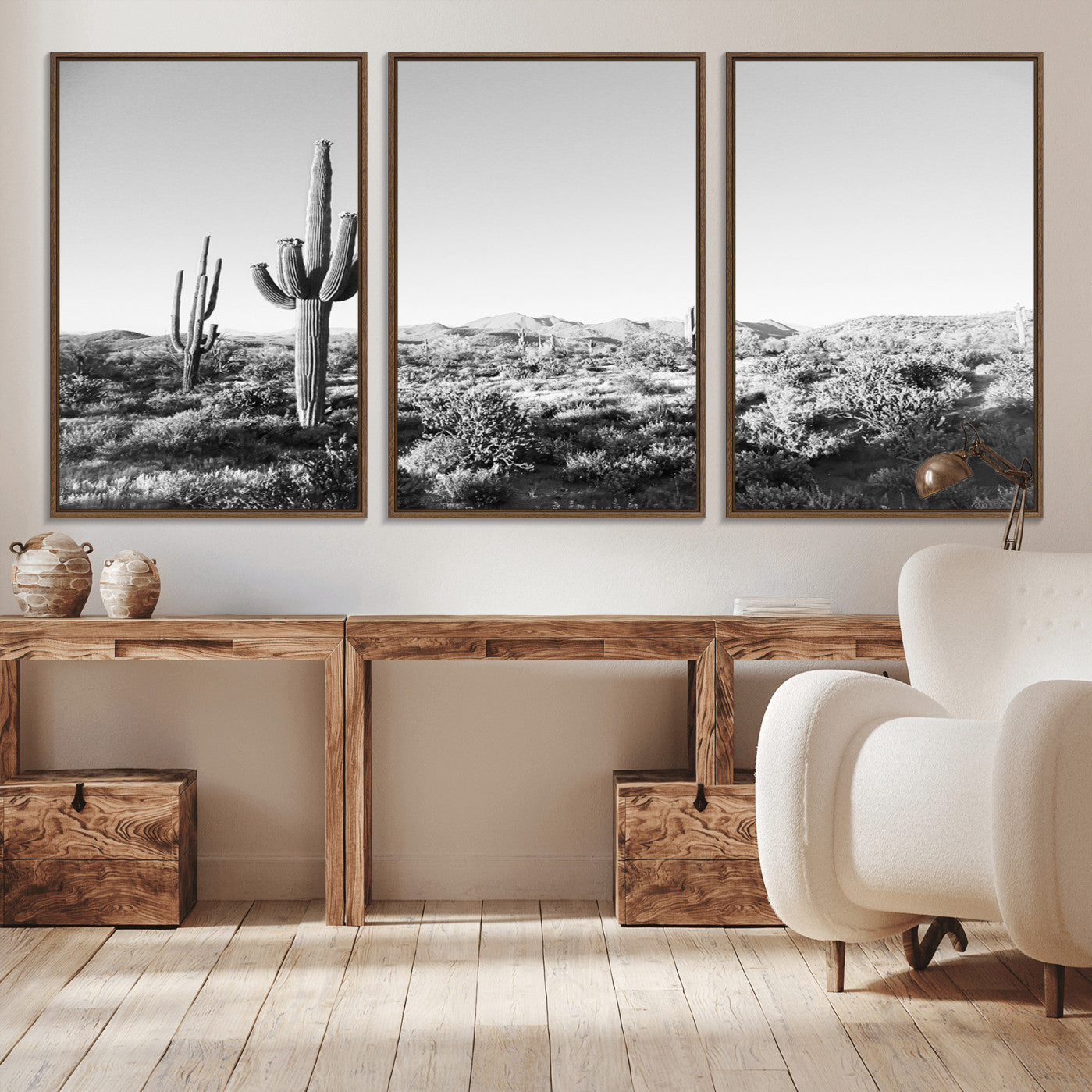 85205054-MGV-CV-36X24-Saguaro Cactus Wall Art Canvas Print – Framed Monochrome Landscape Scenic Arizona Minimalist Western Artwork for Home, Office