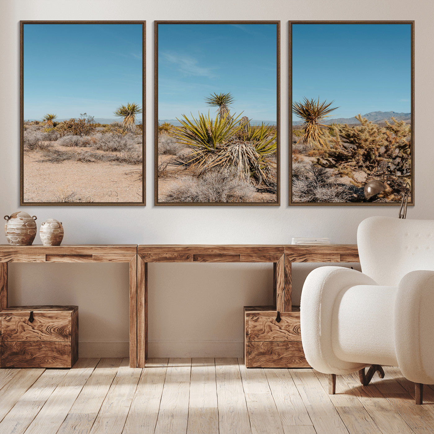 35156165-MGV-CV-36X24-Joshua Tree Wall Art Canvas Print – Framed Desert Landscape Warm Earth Tones Southwestern Minimalist Artwork for Home, Office
