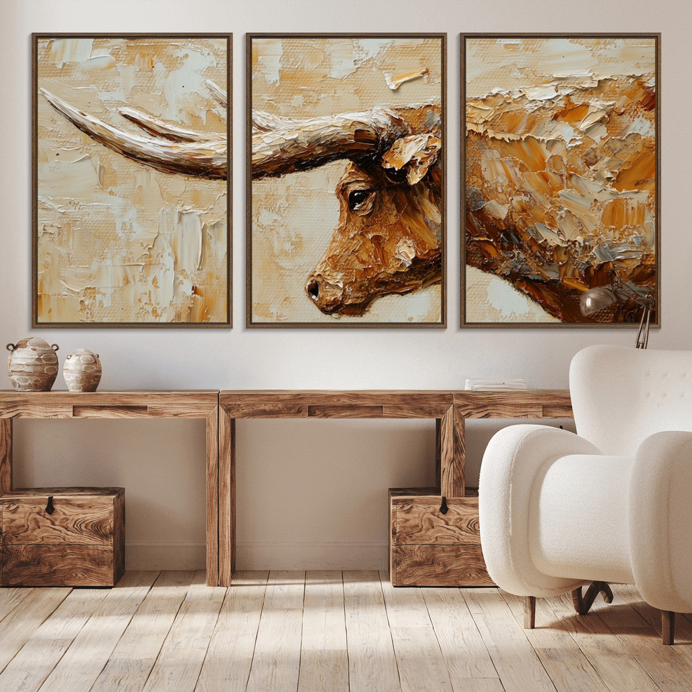 -Rustic Longhorn Bull Wall Art Canvas Print – Vintage Western Cattle Scene, Texas Steer Artwork for Home, Office
