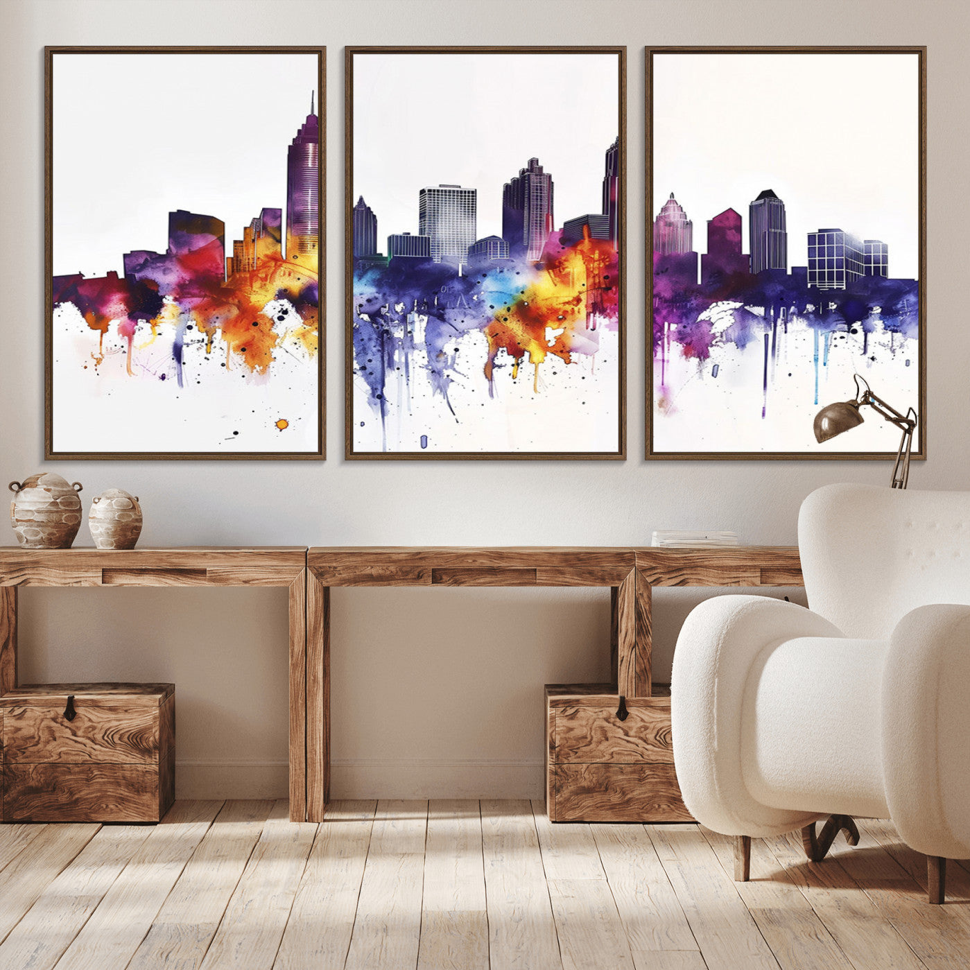 34479880-MGV-CV-36X24-Atlanta Skyline Wall Art Canvas Print – Framed Colorful Watercolor Cityscape Artwork for Home, Office, Living Room