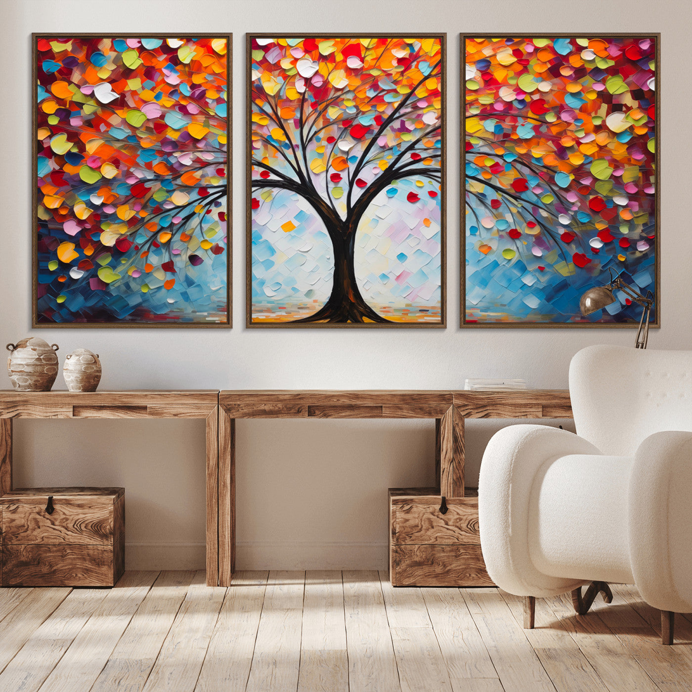 HS2447-MGV-FC-60X30-3P_Walnut-Vibrant Tree of Life Canvas Wall Art – Colorful Abstract Nature in Modern Decor - Ready to Hang