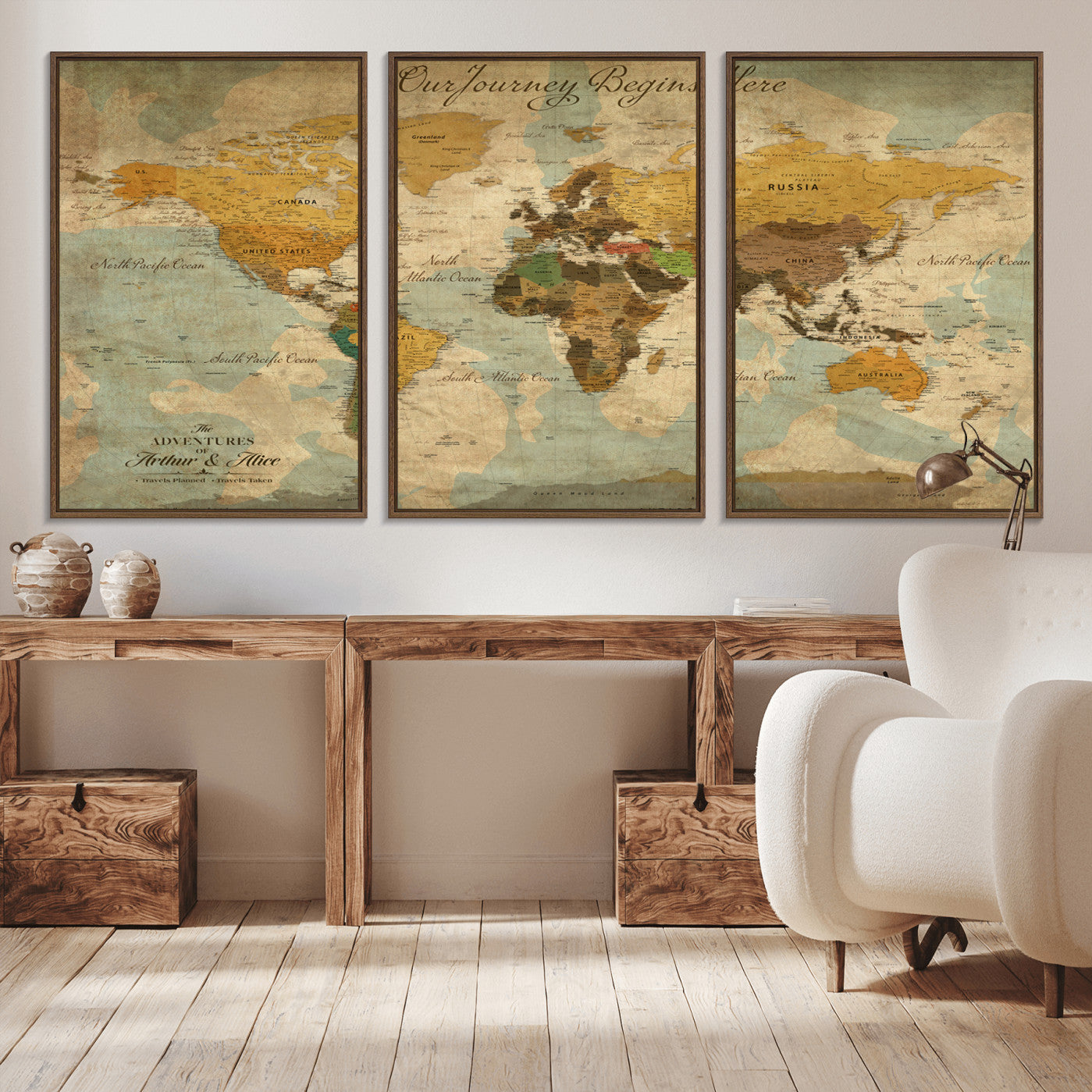 40572820-MGV-CV-36X24-Personalized World Map Canvas – Custom Framed Push Pin Travel Map Wall Art, Vintage Style Gift for Couples