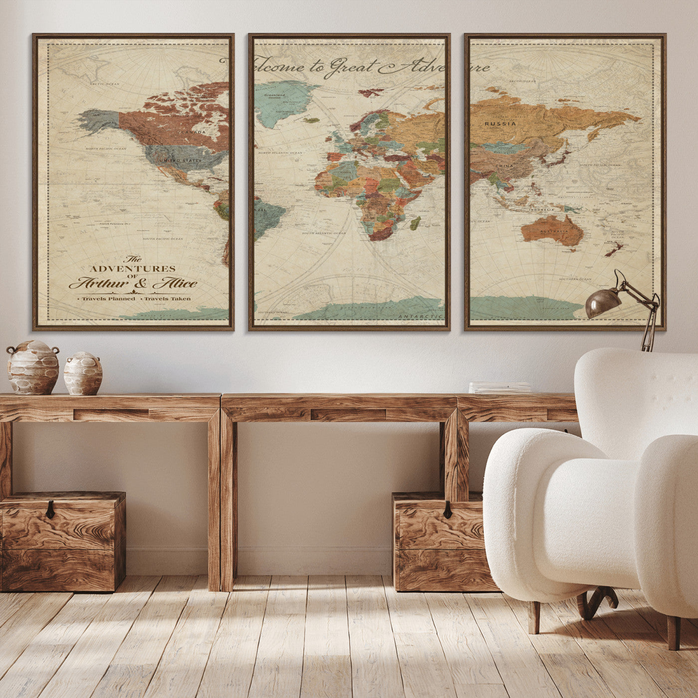 Rehber01-MGV-CV-36X24-Personalized Antique World Map Canvas Print – Custom Push Pin Travel Map Vintage Gift for Couples Explorers for Home, Office