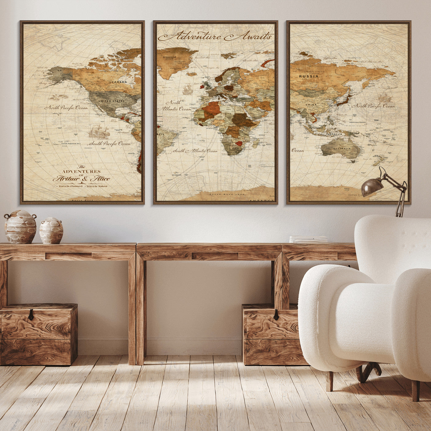 Rehber01-MGV-CV-36X24-Customizable Framed World Map Canvas Print – Personalized Push Pin Travel Map Gift for Couples Explorers for Home, Office