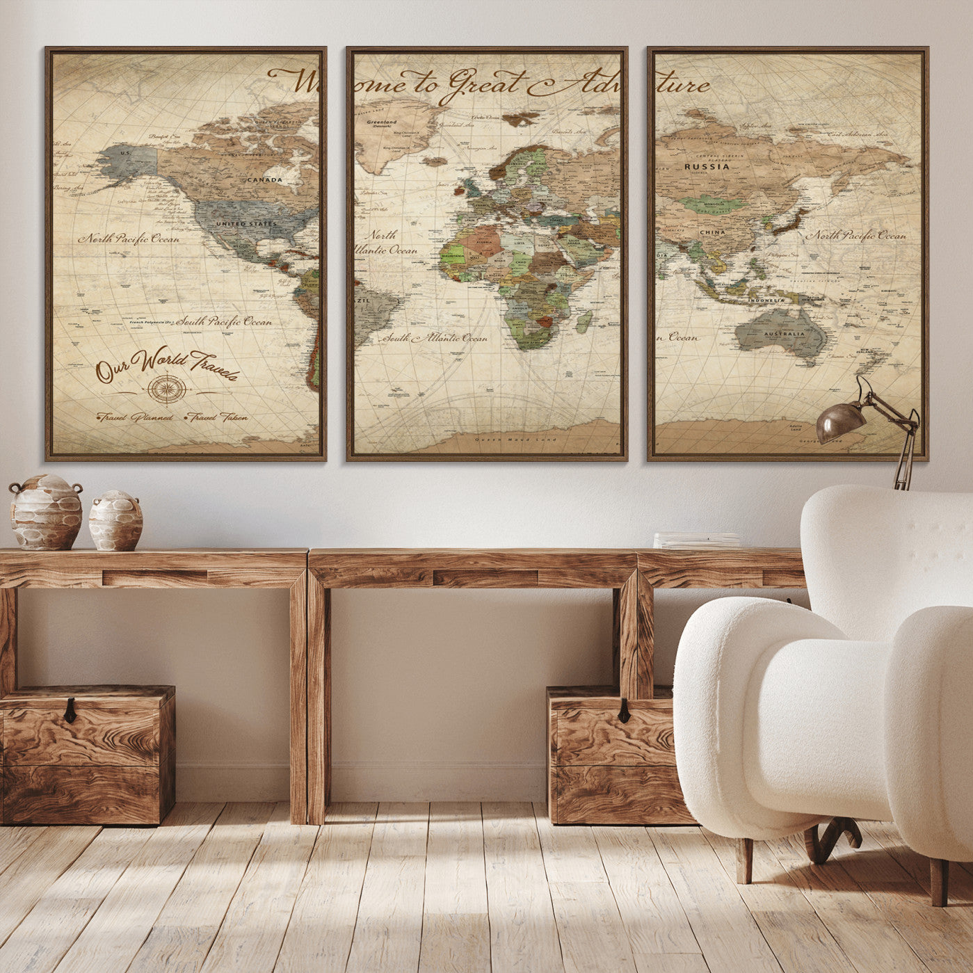 Rehber01-MGV-CV-36X24-Personalized Antique World Map Canvas Print – Custom Push Pin Travel Tracker Vintage Adventure Gift for Couples for Home, Office