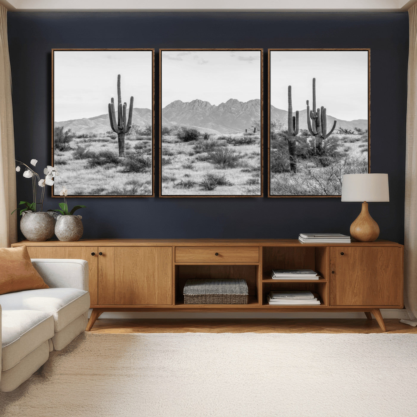97436PHN-MGV-CV-36X24 - Black White Arizona Desert Canvas Wall Art Cactus Farmhouse Wall Art