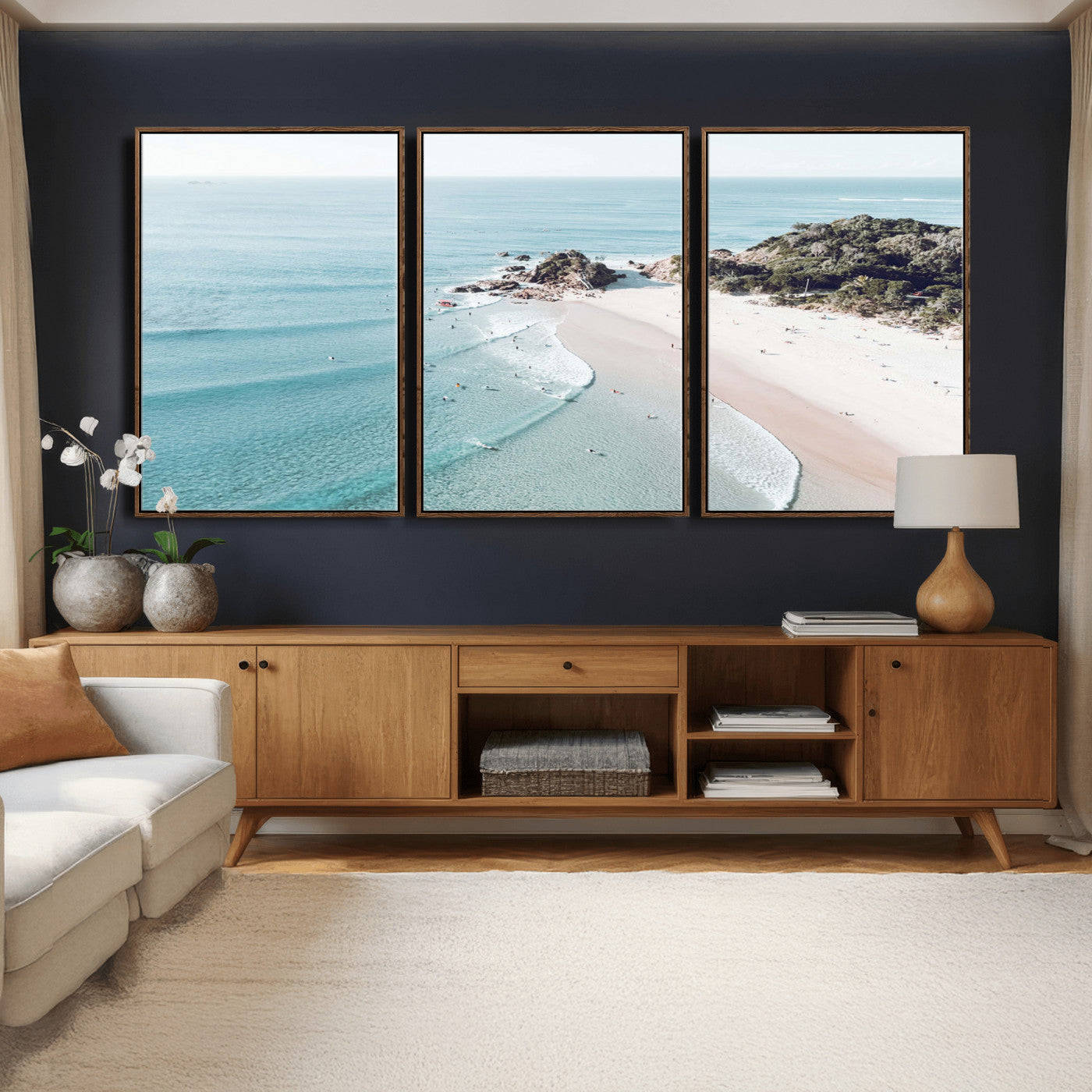 79395467-MGV-CV-36X24 - Aerial Beach Wall Art Canvas Print, Coastal Ocean Waves and Surfers Scenic Seaside Artwork for Home, Office Decor