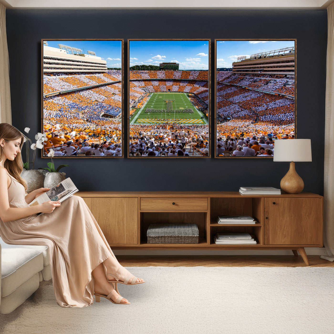 77097951-MGV-CV-36X24 - Tennessee Neyland Stadium Wall Art, Sports Arena Canvas Print, Panoramic Stadium Canvas Artwork for Home, Office