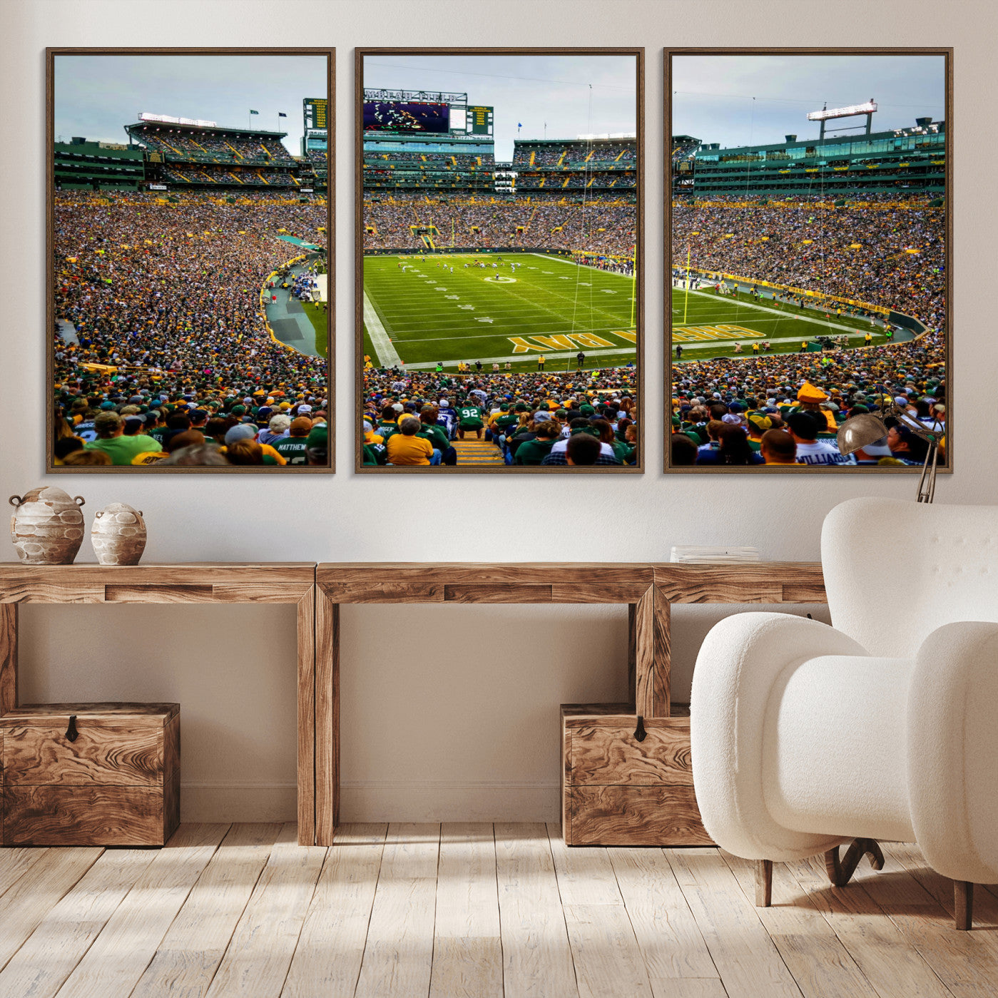 GBP101-MGV-FC-60X30-3P - Green Bay Packers Lambeau Field Stadium Wall Art Canvas Print, Iconic NFL Football Stadium Artwork, Wisconsin Sports Home Decor