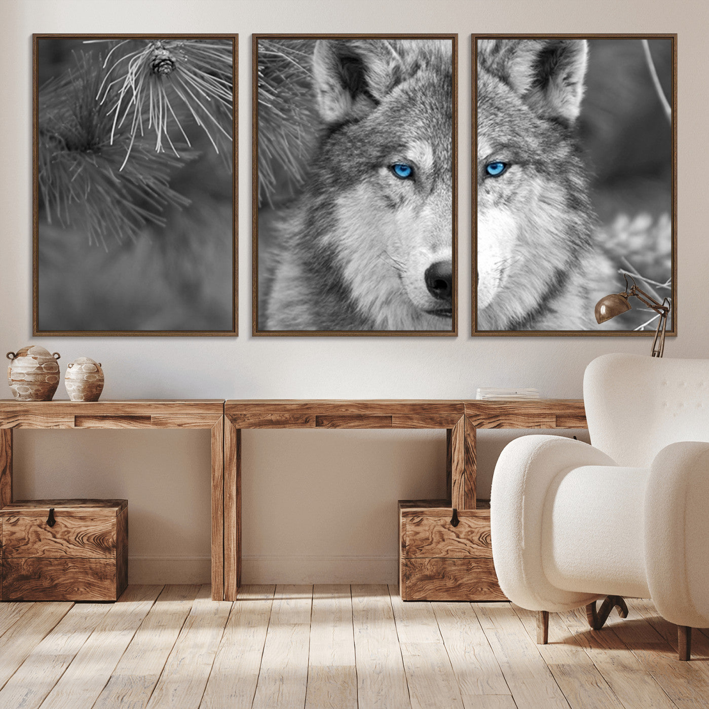 -Wild Wolf Blue Eye Wall Art Canvas Print