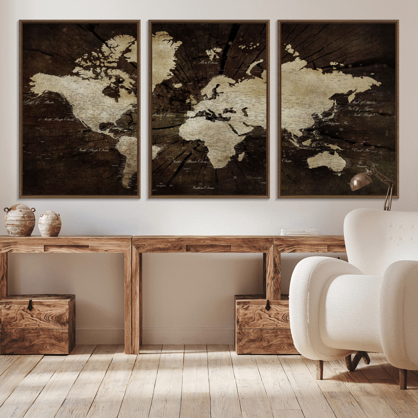 24010397-MGV-FC-60X30-3P - World Map Wall Art Canvas Print, Modern Decorative Framed Map Artwork Prints for Living Room, Office, Bedroom Wall Decor