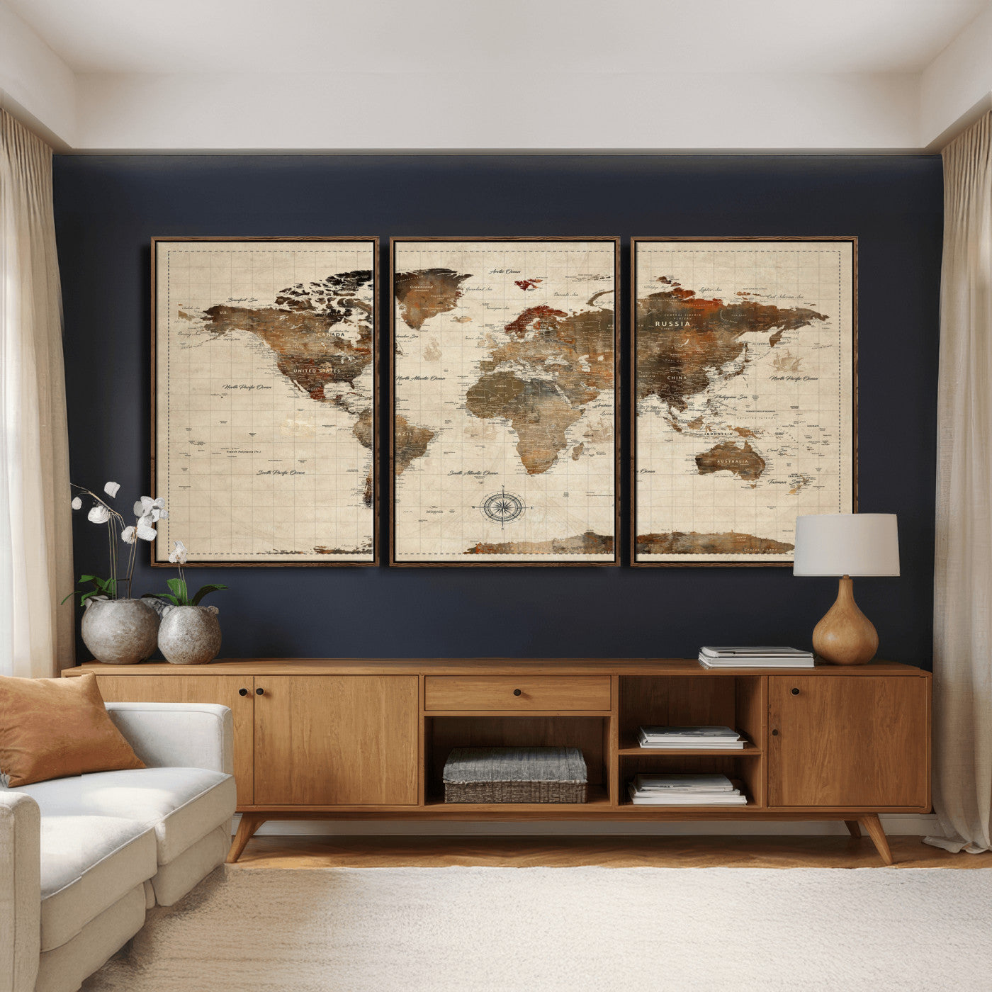 23610090-MGV-CV-36X24 - World Map Wall Art Canvas Print, Modern Decorative Framed Map Artwork Prints for Living Room, Office, Bedroom Wall Decor