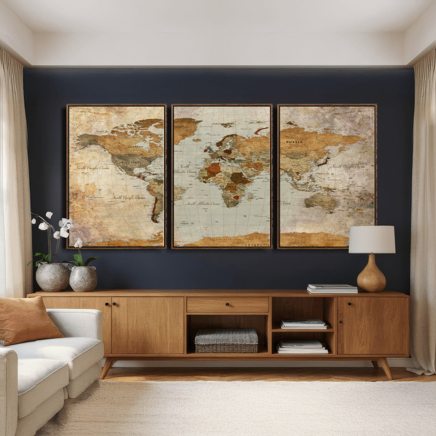 74176056-MGV-CV-36X24 - World Map Wall Art Canvas Print, Modern Decorative Framed Map Artwork Prints for Living Room, Office, Bedroom Wall Decor