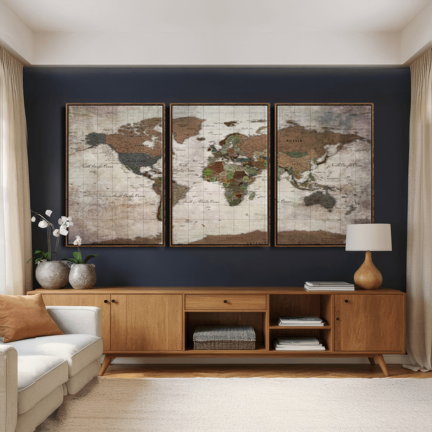 65393892-MGV-CV-36X24 - World Map Wall Art Canvas Print, Modern Decorative Framed Map Artwork Prints for Living Room, Office, Bedroom Wall Decor
