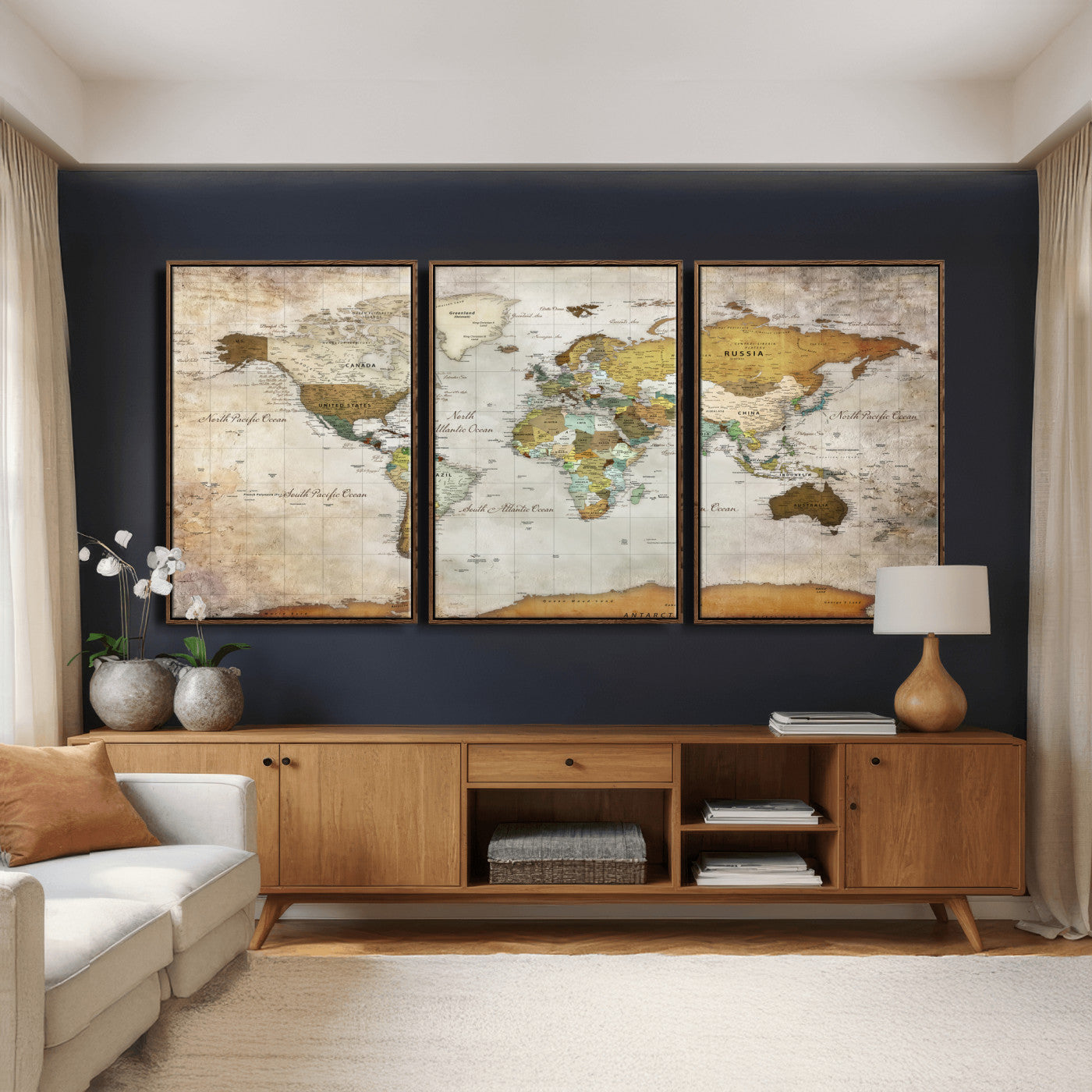 86108417-MGV-CV-36X24 - World Map Wall Art Canvas Print, Modern Decorative Framed Map Artwork Prints for Living Room, Office, Bedroom Wall Decor