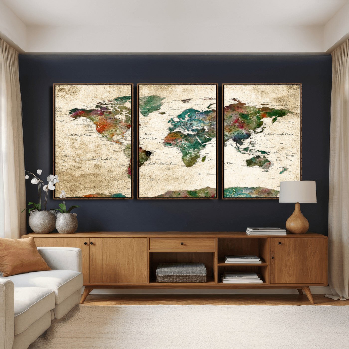 87544591-MGV-CV-36X24 - World Map Wall Art Canvas Print, Modern Decorative Framed Map Artwork Prints for Living Room, Office, Bedroom Wall Decor