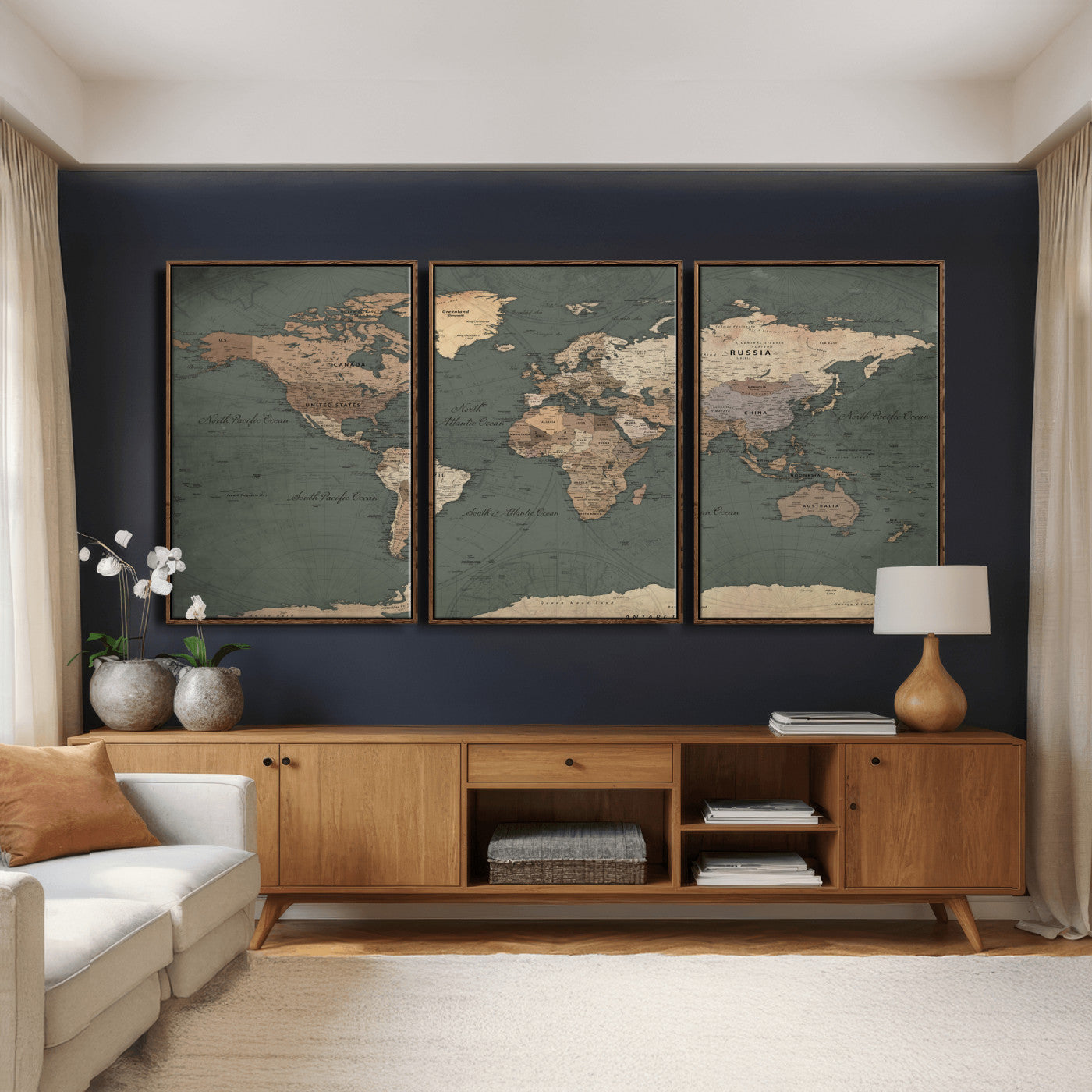 84619399-MGV-CV-36X24 - World Map Wall Art Canvas Print, Modern Decorative Framed Map Artwork Prints for Living Room, Office, Bedroom Wall Decor