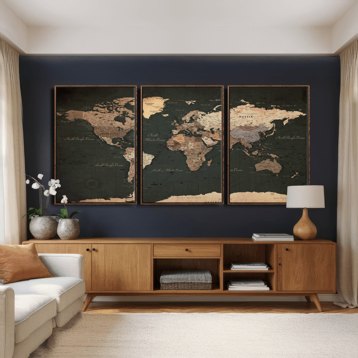 62059333-MGV-CV-36X24 - World Map Wall Art Canvas Print, Modern Decorative Framed Map Artwork Prints for Living Room, Office, Bedroom Wall Decor