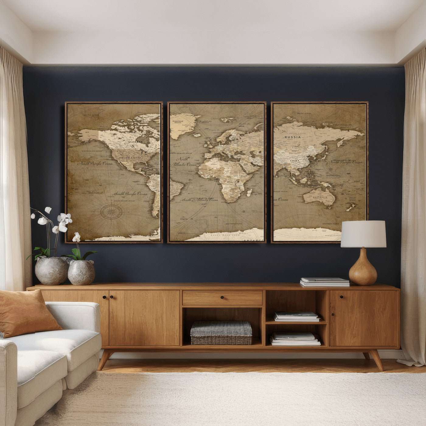 82314635-MGV-CV-36X24 - World Map Wall Art Canvas Print, Modern Decorative Framed Map Artwork Prints for Living Room, Office, Bedroom Wall Decor