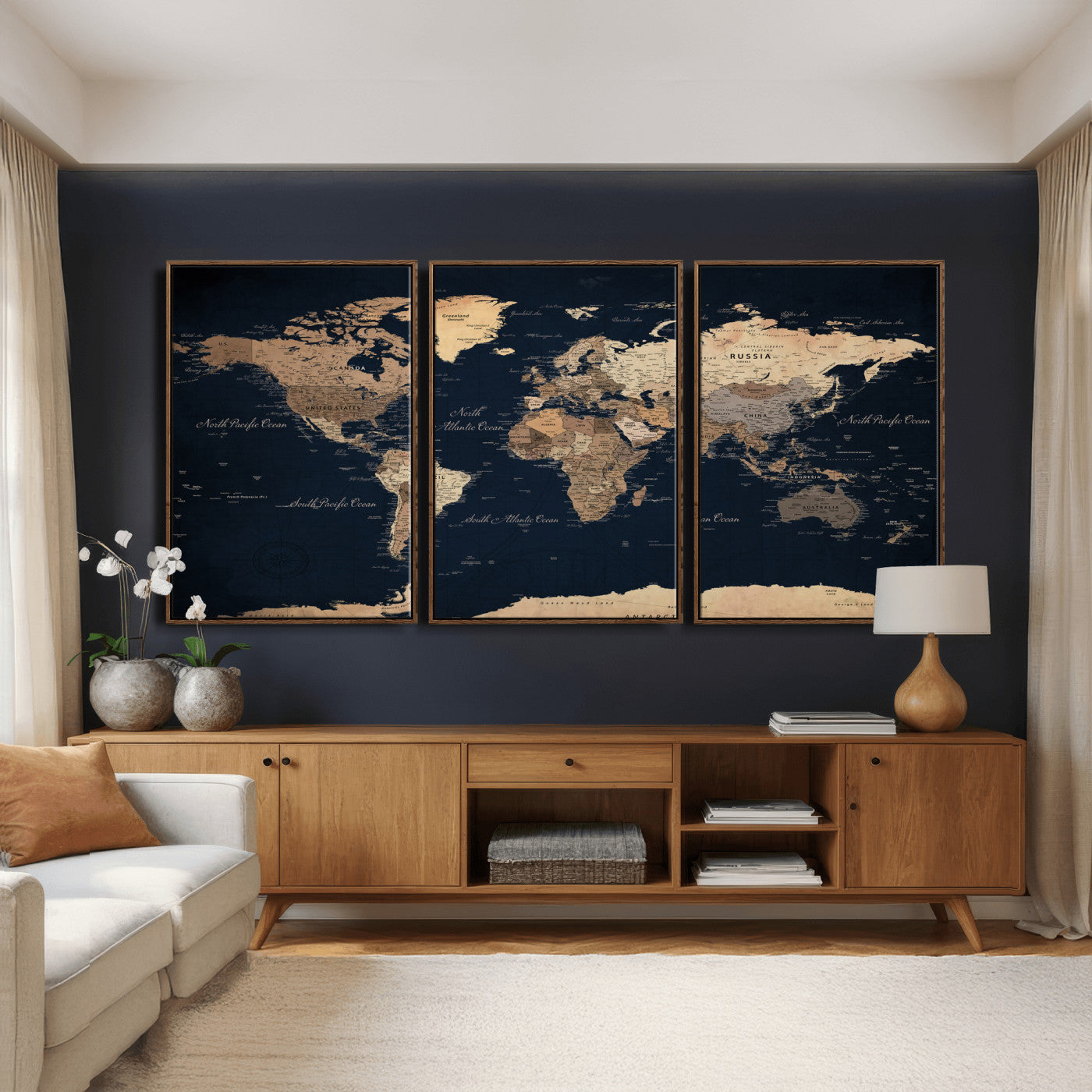 53971530-MGV-CV-36X24 - World Map Wall Art Canvas Print, Modern Decorative Framed Map Artwork Prints for Living Room, Office, Bedroom Wall Decor