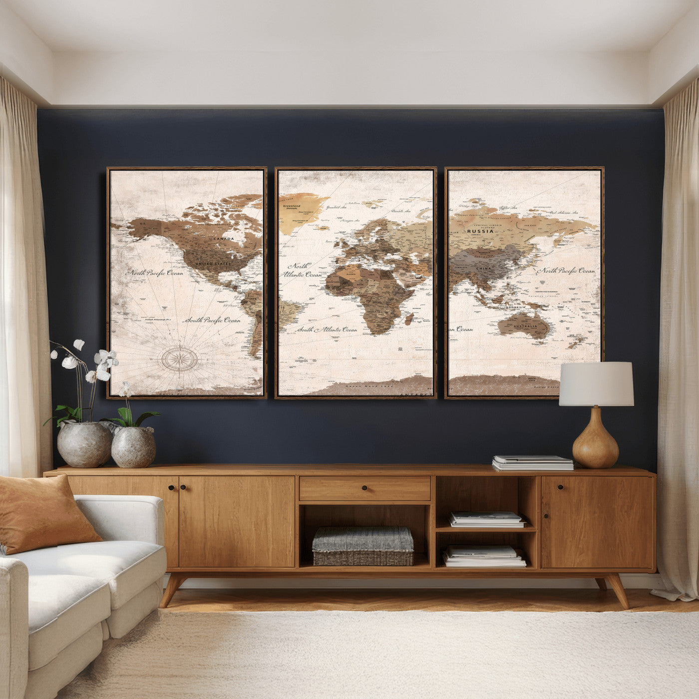 38923639-MGV-CV-36X24 - World Map Wall Art Canvas Print, Modern Decorative Framed Map Artwork Prints for Living Room, Office, Bedroom Wall Decor