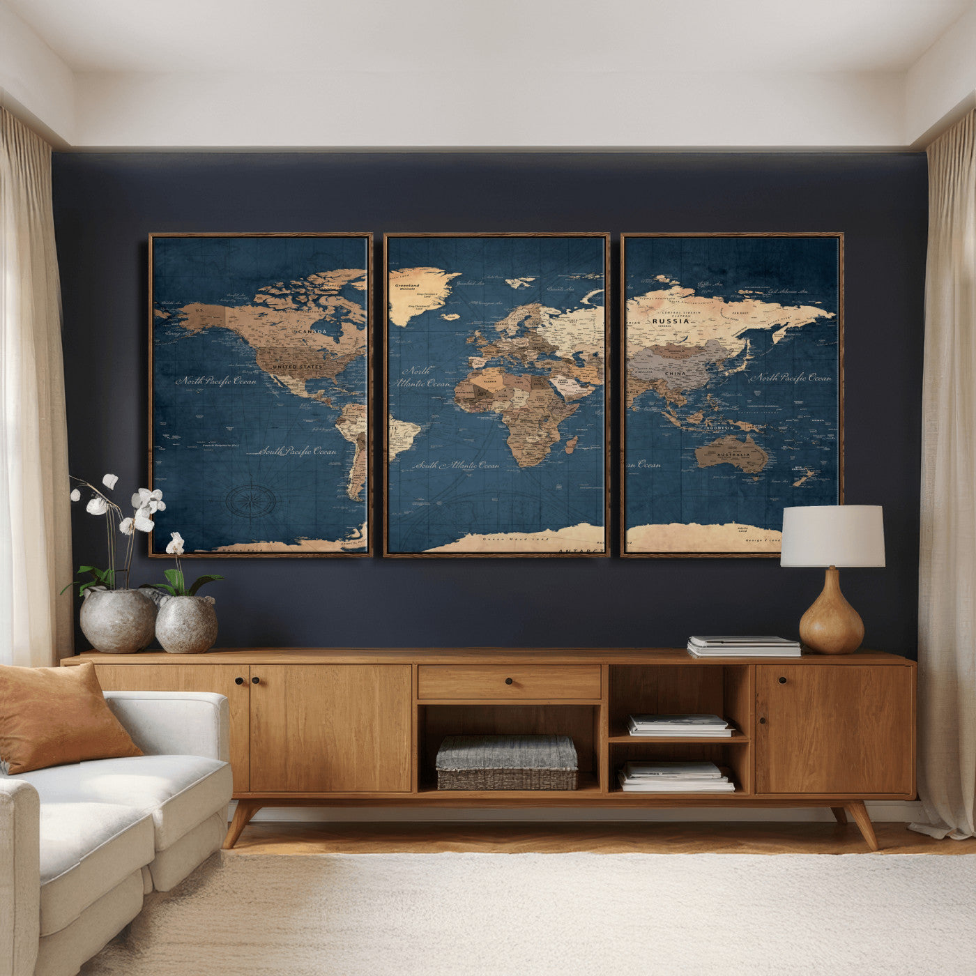 69886352-MGV-CV-36X24 - World Map Wall Art Canvas Print, Modern Decorative Framed Map Artwork Prints for Living Room, Office, Bedroom Wall Decor