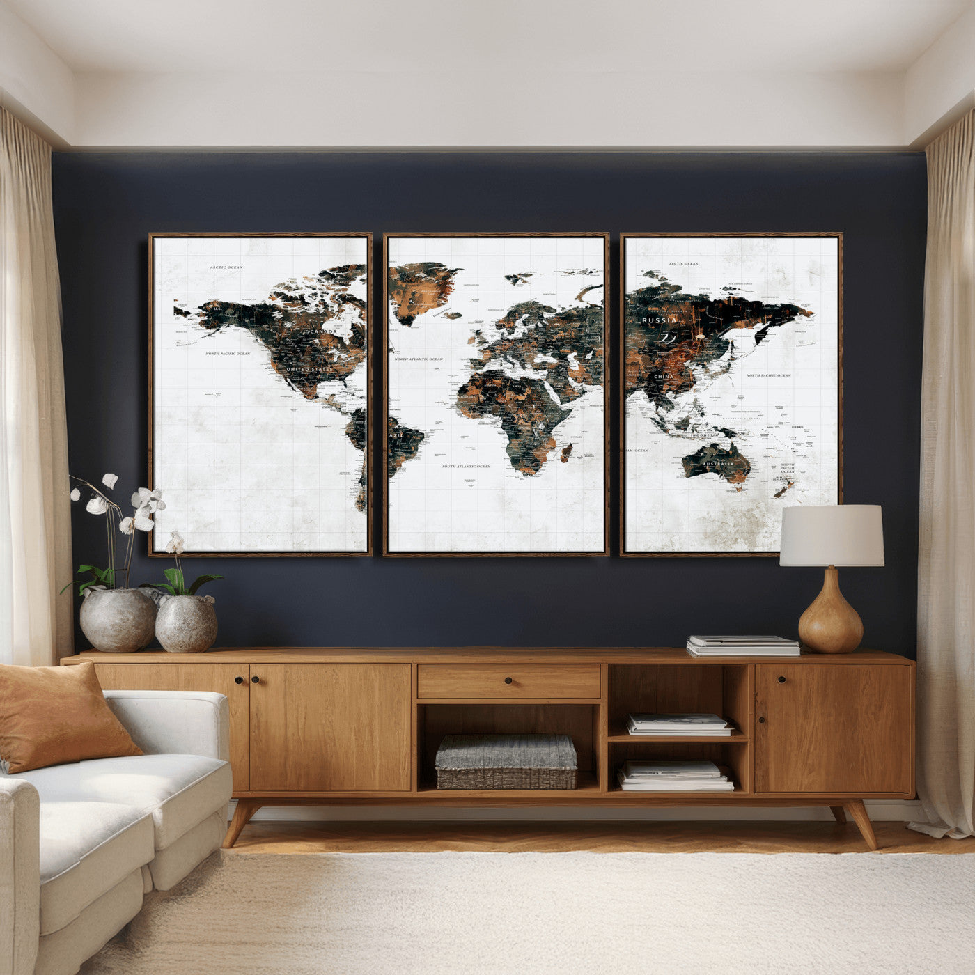60008766-MGV-CV-36X24 - World Map Wall Art Canvas Print, Modern Decorative Framed Map Artwork Prints for Living Room, Office, Bedroom Wall Decor