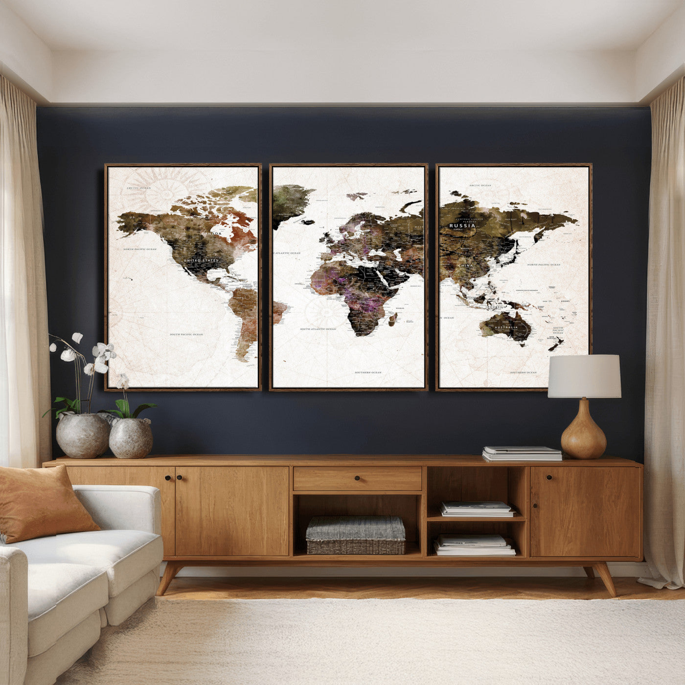 77651968-MGV-CV-36X24 - World Map Wall Art Canvas Print, Modern Decorative Framed Map Artwork Prints for Living Room, Office, Bedroom Wall Decor