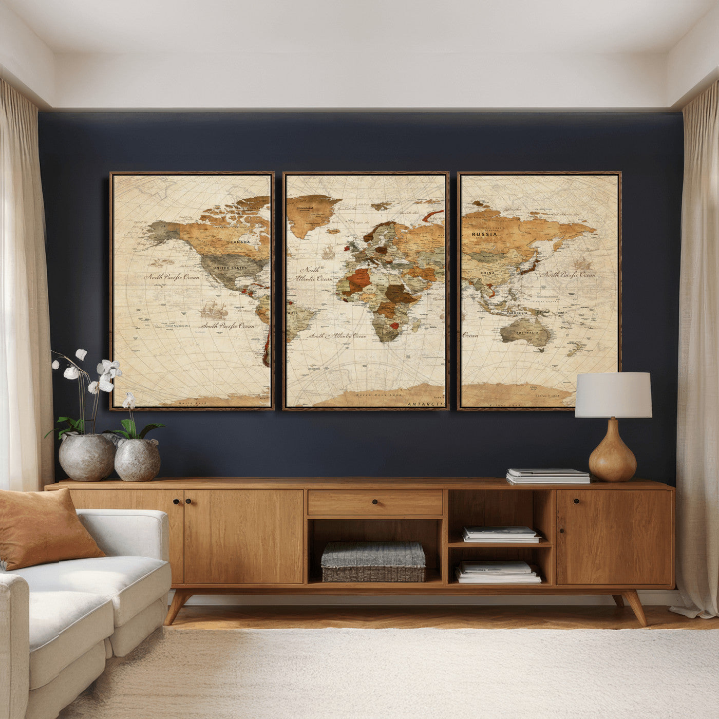 30704397-MGV-CV-36X24 - World Map Wall Art Canvas Print, Modern Decorative Framed Map Artwork Prints for Living Room, Office, Bedroom Wall Decor