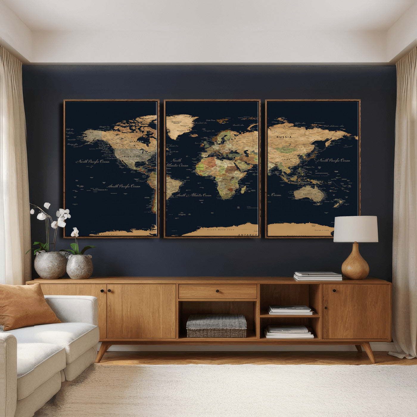 94449133-MGV-CV-36X24 - World Map Wall Art Canvas Print, Modern Decorative Framed Map Artwork Prints for Living Room, Office, Bedroom Wall Decor