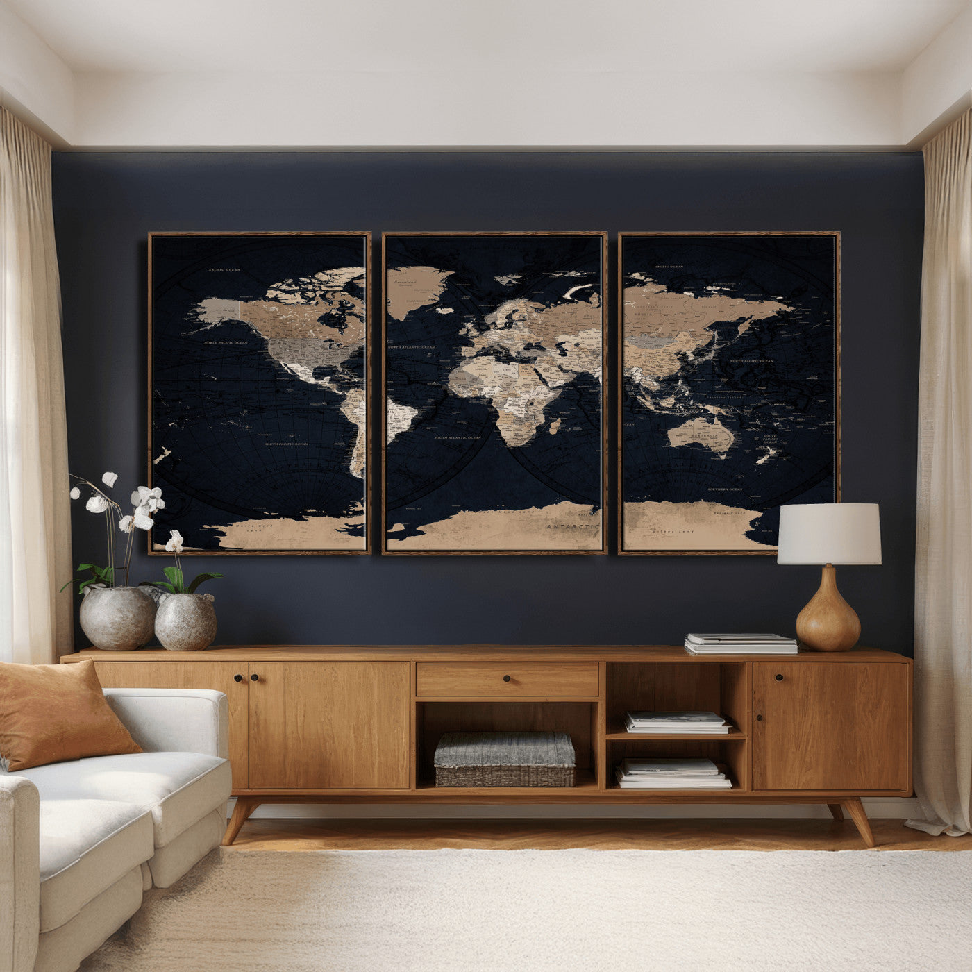 25812727-MGV-CV-36X24 - World Map Wall Art Canvas Print, Modern Decorative Framed Map Artwork Prints for Living Room, Office, Bedroom Wall Decor