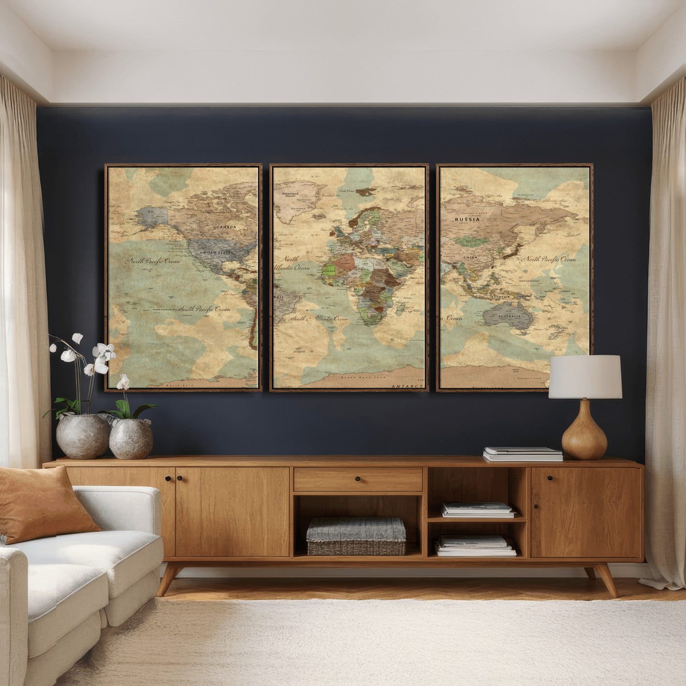 72396478-MGV-CV-36X24 - World Map Wall Art Canvas Print, Modern Decorative Framed Map Artwork Prints for Living Room, Office, Bedroom Wall Decor