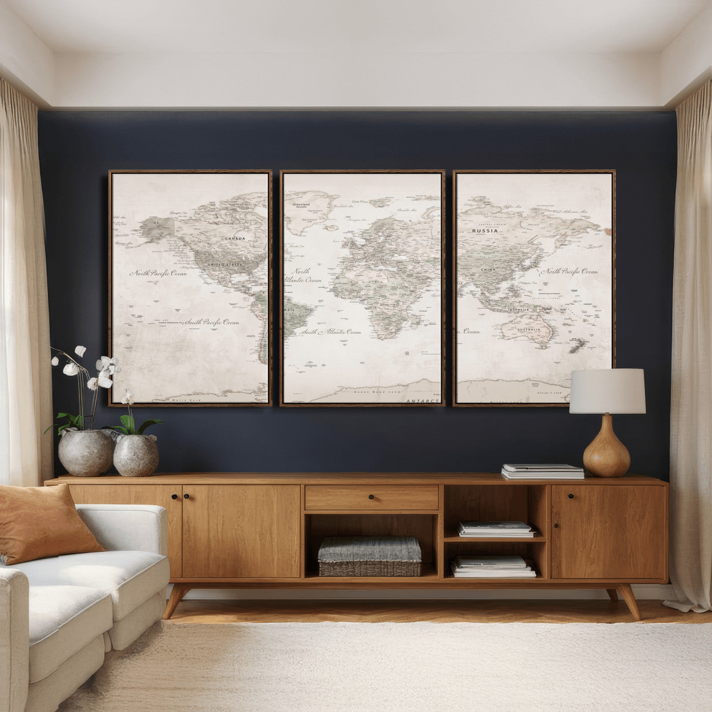 90355419-MGV-CV-36X24 - World Map Wall Art Canvas Print, Modern Decorative Framed Map Artwork Prints for Living Room, Office, Bedroom Wall Decor