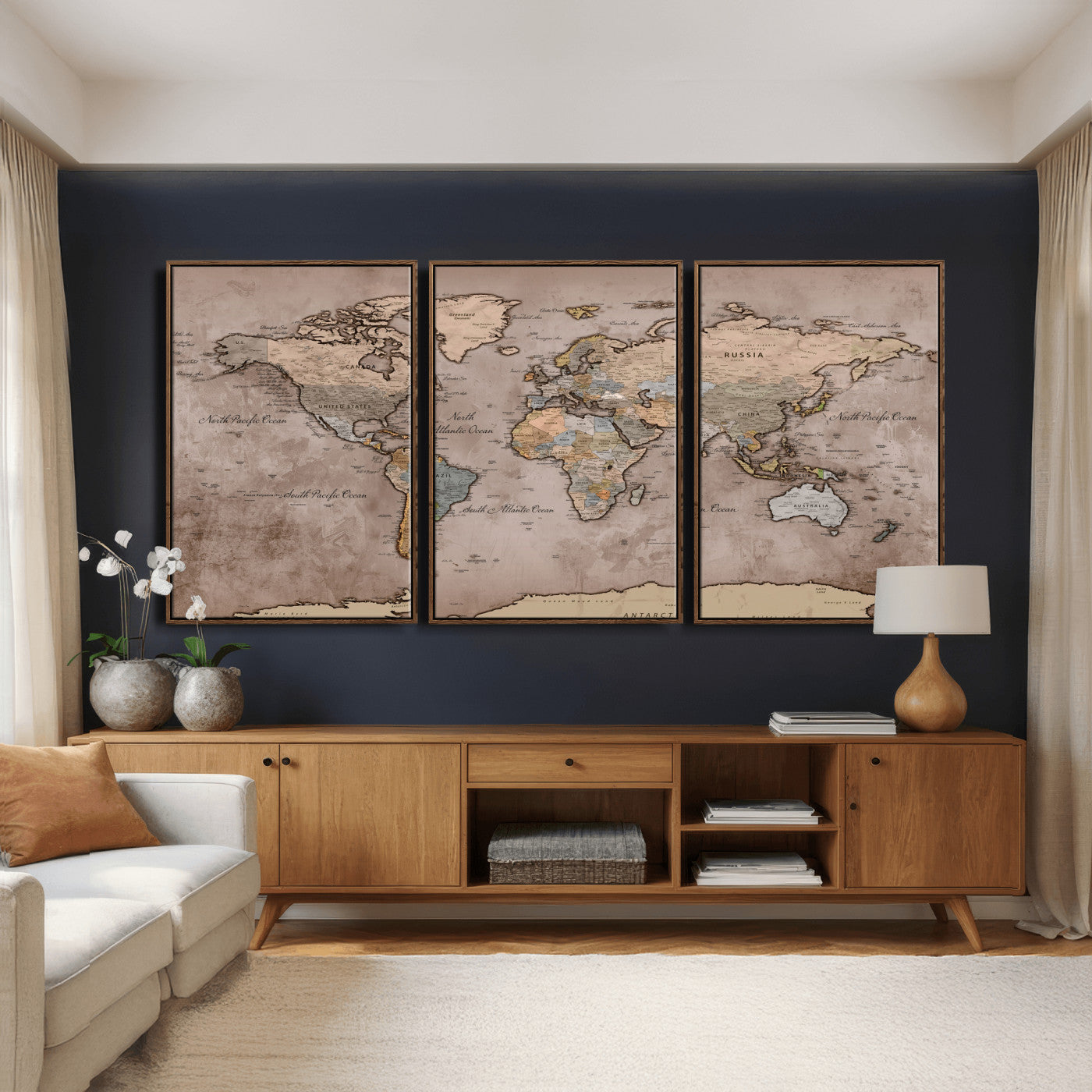 91471273-MGV-CV-36X24 - World Map Wall Art Canvas Print, Modern Decorative Framed Map Artwork Prints for Living Room, Office, Bedroom Wall Decor