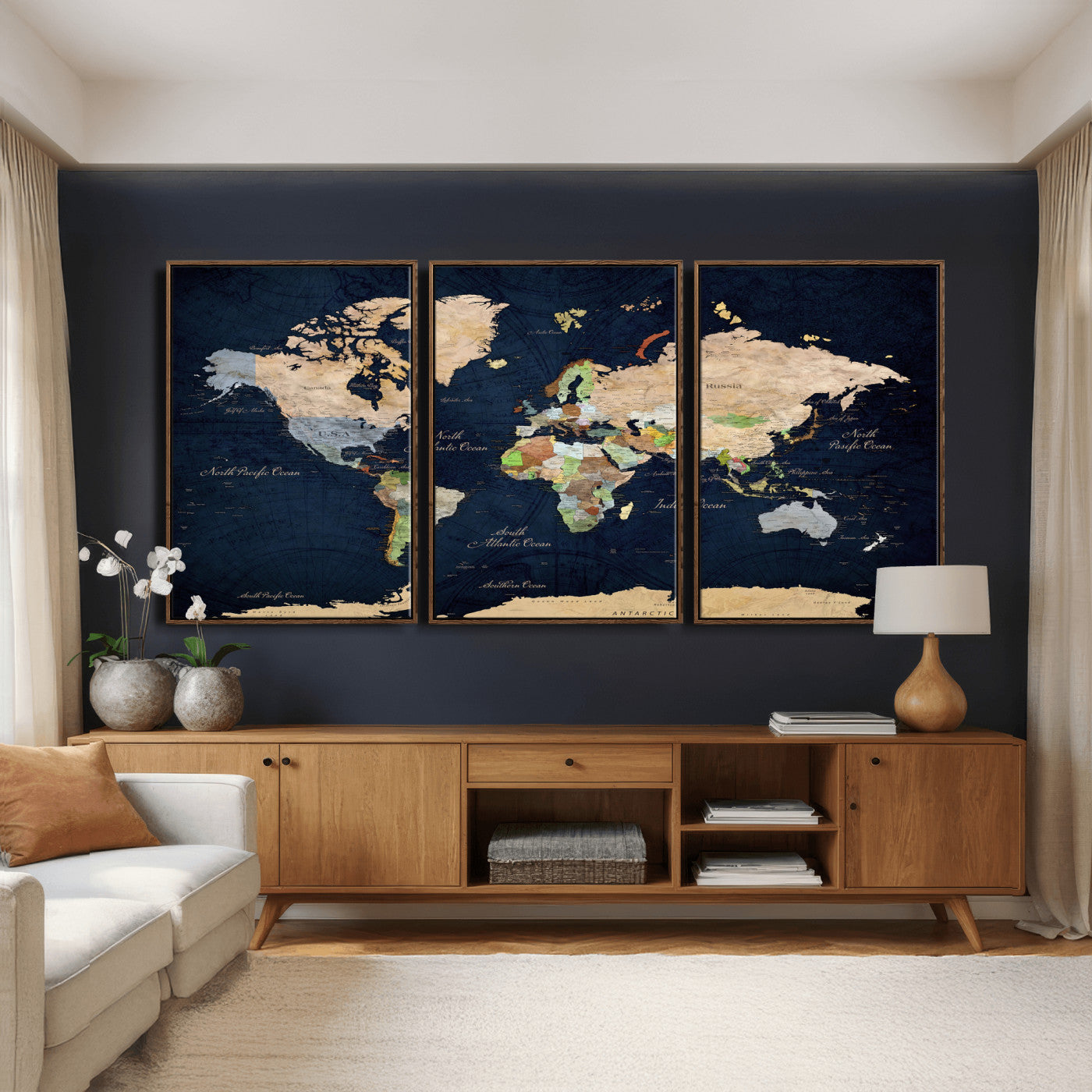 76603563-MGV-CV-36X24 - World Map Wall Art Canvas Print, Modern Decorative Framed Map Artwork Prints for Living Room, Office, Bedroom Wall Decor