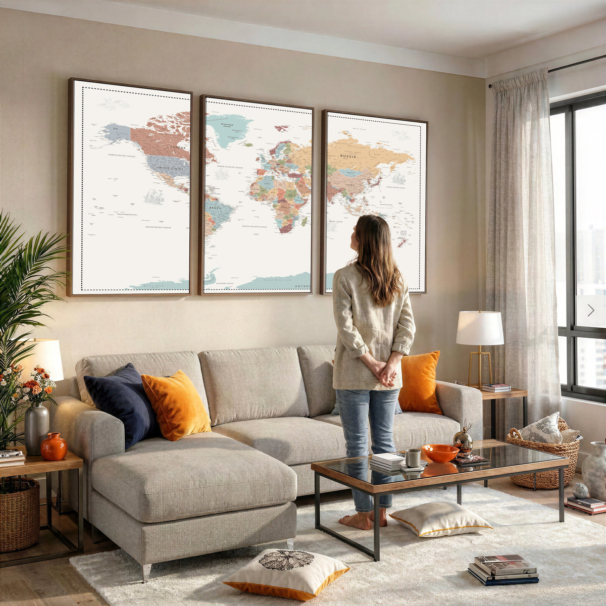 63447567-MGV-CV-36X24 - Pastel Colors World Map Wall Art Canvas Print