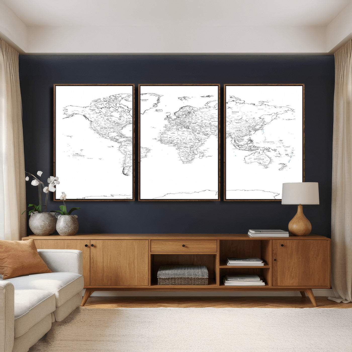 21002736-MGV-CV-36X24 - World Map Wall Art Canvas Print, Modern Decorative Framed Map Artwork Prints for Living Room, Office, Bedroom Wall Decor