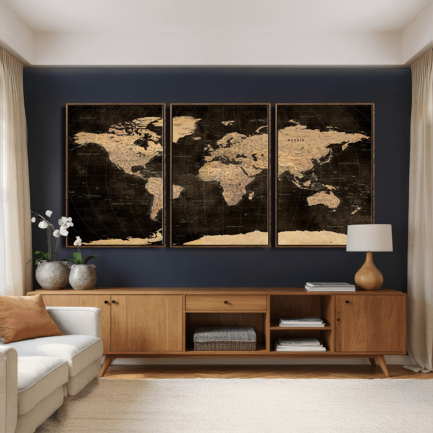 17790470-MGV-CV-36X24 - World Map Wall Art Canvas Print, Modern Decorative Framed Map Artwork Prints for Living Room, Office, Bedroom Wall Decor