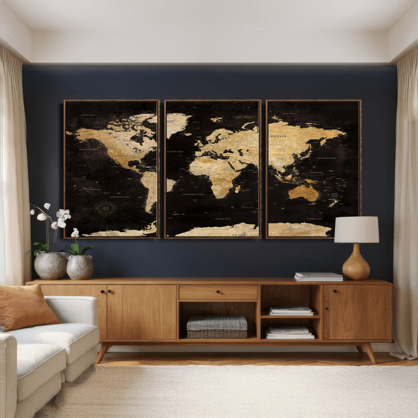 70468159-MGV-CV-36X24 - World Map Wall Art Canvas Print, Modern Decorative Framed Map Artwork Prints for Living Room, Office, Bedroom Wall Decor