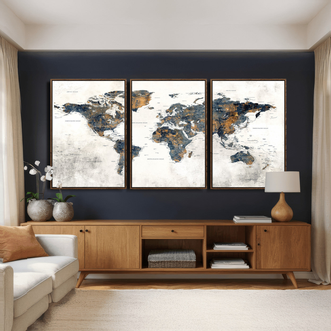 52451147-MGV-CV-36X24 - World Map Wall Art Canvas Print, Modern Decorative Framed Map Artwork Prints for Living Room, Office, Bedroom Wall Decor