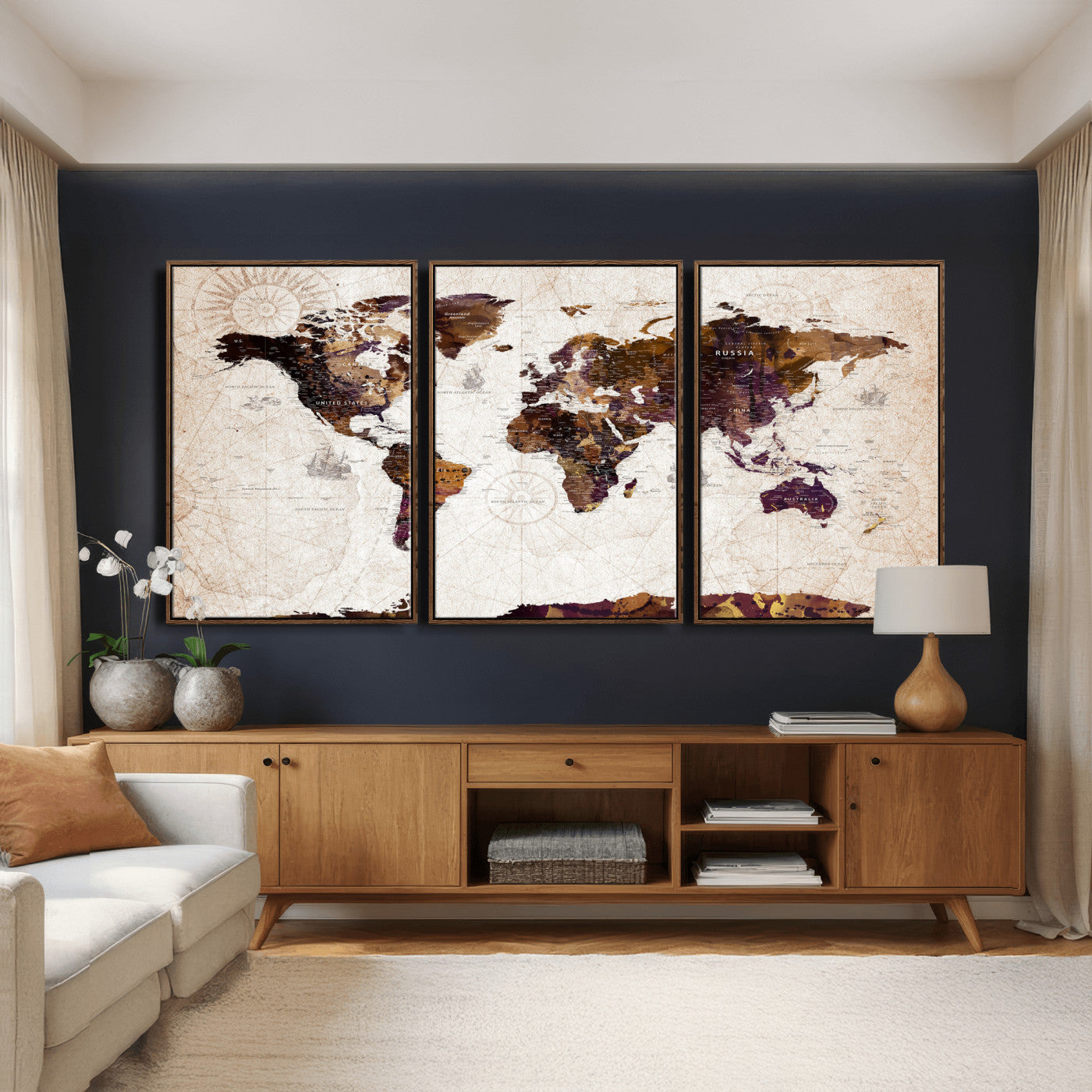 53400857-MGV-CV-36X24 - World Map Wall Art Canvas Print, Modern Decorative Framed Map Artwork Prints for Living Room, Office, Bedroom Wall Decor