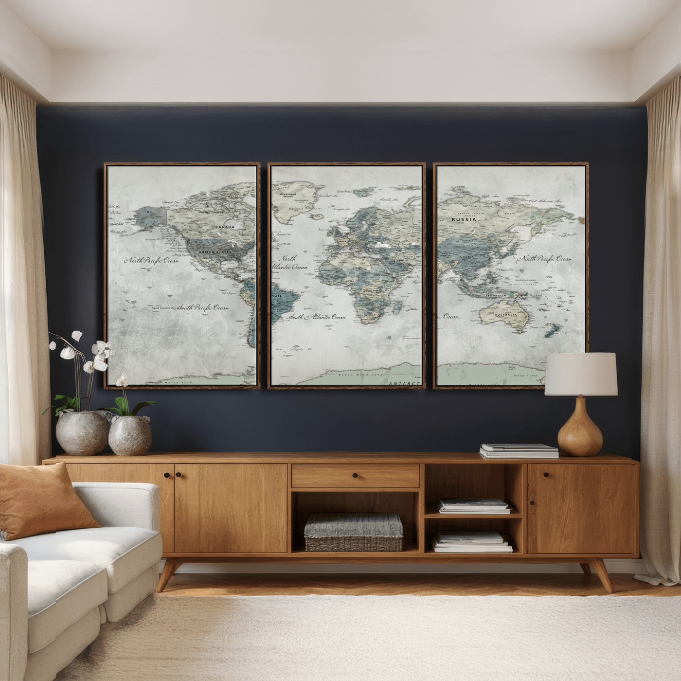 91132939-MGV-CV-36X24 - World Map Wall Art Canvas Print, Modern Decorative Framed Map Artwork Prints for Living Room, Office, Bedroom Wall Decor