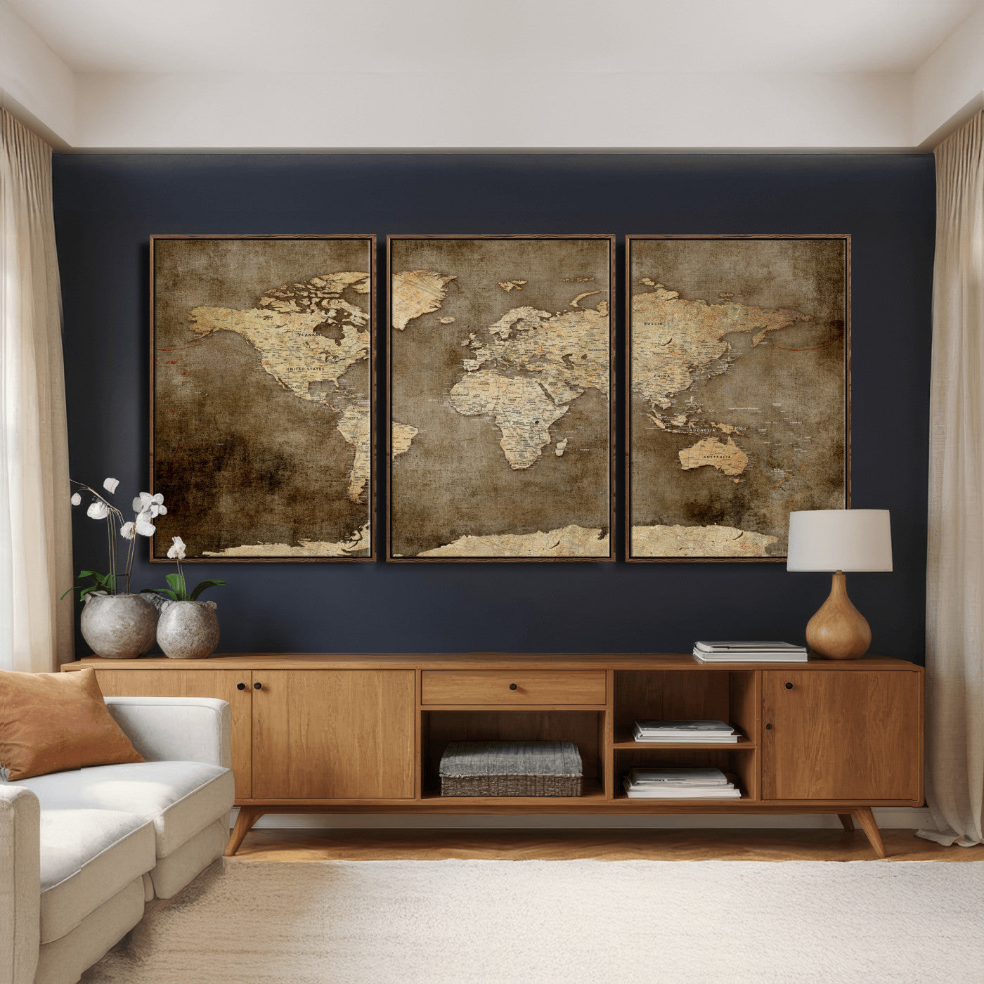 35847542-MGV-CV-36X24 - World Map Wall Art Canvas Print, Modern Decorative Framed Map Artwork Prints for Living Room, Office, Bedroom Wall Decor