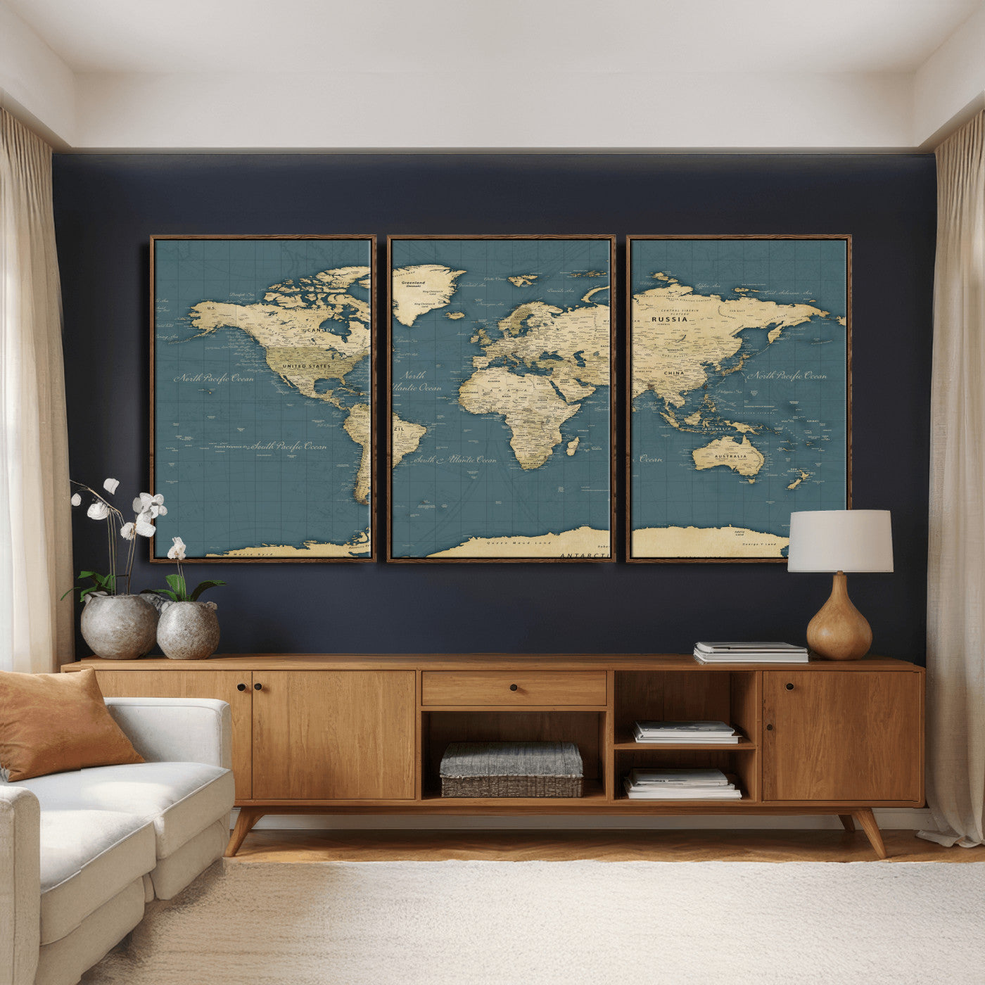 99599383-MGV-CV-36X24 - World Map Wall Art Canvas Print, Modern Decorative Framed Map Artwork Prints for Living Room, Office, Bedroom Wall Decor