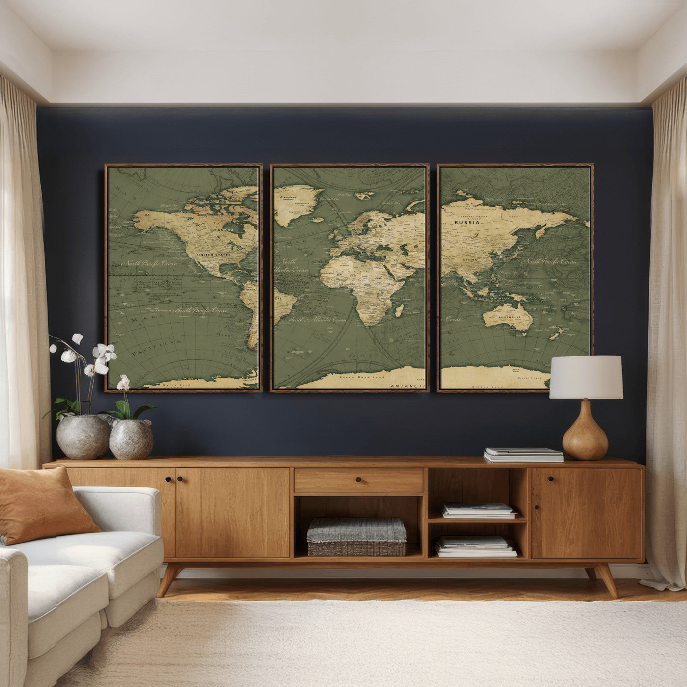 75846040-MGV-CV-36X24 - World Map Wall Art Canvas Print, Modern Decorative Framed Map Artwork Prints for Living Room, Office, Bedroom Wall Decor